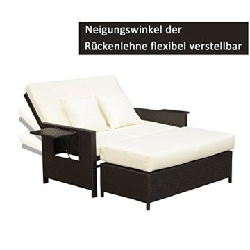 Outsunny Polyrattan Lounge-Sofa Gartensofa Gartenliege 2-Sitzer mit Kissen Hocker Braun - 6