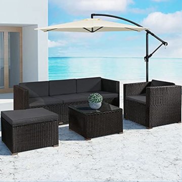 Polyrattan Lounge Punta Cana L schwarz – Gartenlounge für 4-5 Personen – Gartenmöbel-Set mit Sessel, Sofa, Tisch, Hocker - Bezüge Dunkelgrau - 3