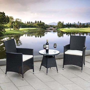 Ribelli 3-teiliges Gartenmöbel Set, Lounge Set, cremefarbenen Kissen - aus PE-Rattan - Tisch Plus Zwei Stühle - praktisch zu verstauen, Farbe:schwarz/Cream - 2