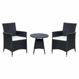 Ribelli 3-teiliges Gartenmöbel Set, Lounge Set, cremefarbenen Kissen - aus PE-Rattan - Tisch Plus Zwei Stühle - praktisch zu verstauen, Farbe:schwarz/Cream - 1