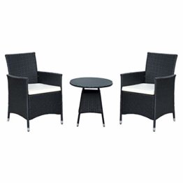 Ribelli 3-teiliges Gartenmöbel Set, Lounge Set, cremefarbenen Kissen - aus PE-Rattan - Tisch Plus Zwei Stühle - praktisch zu verstauen, Farbe:schwarz/Cream - 1