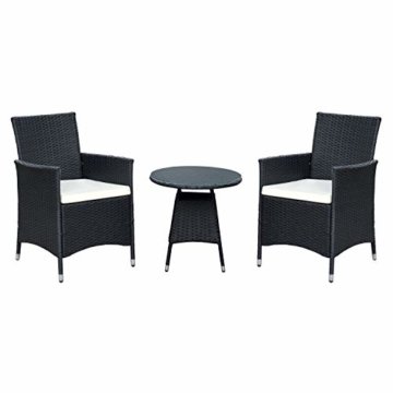 Ribelli 3-teiliges Gartenmöbel Set, Lounge Set, cremefarbenen Kissen - aus PE-Rattan - Tisch Plus Zwei Stühle - praktisch zu verstauen, Farbe:schwarz/Cream - 1