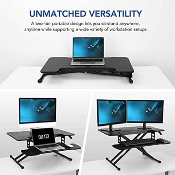 SANODESK Sitz Steh Schreibtisch Stehpult Höhenverstellbarer Schreibtisch 78 * 48cm Schreibtischaufsatz Doppelmonitor-Riser Computertisch(M18M) - 6