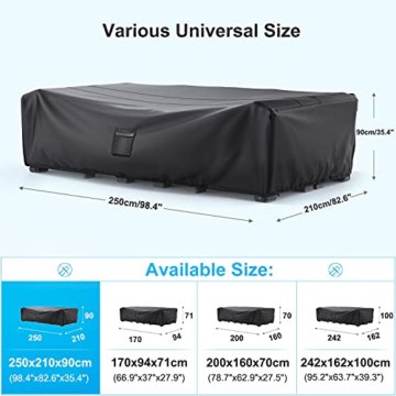 Schutzhülle Gartenmöbel 250x210x90 cm, iTrunk 600D Oxford-Gewebe wasserdichte Abdeckung für Gartenmöbel, Anti-UV, Outdoor-Tischabdeckung mit Luftauslass für Tische und Stühle, Sofas, Rattanmöbel - 2