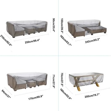 Schutzhülle Gartenmöbel 250x210x90 cm, iTrunk 600D Oxford-Gewebe wasserdichte Abdeckung für Gartenmöbel, Anti-UV, Outdoor-Tischabdeckung mit Luftauslass für Tische und Stühle, Sofas, Rattanmöbel - 8
