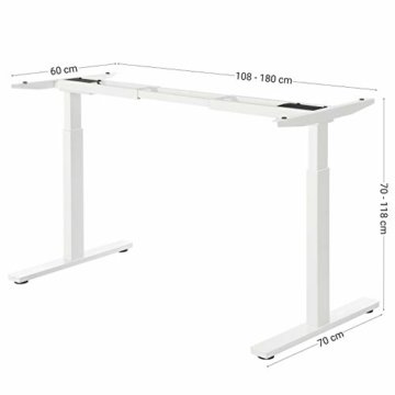 SONGMICS Tischgestell, Schreibtischgestell, elektrischer Schreibtisch, Tischständer mit Doppelmotor, stufenlose Höhenverstellung, mit Speicherfunktion, Stahl, weiß, LSD14WT - 2