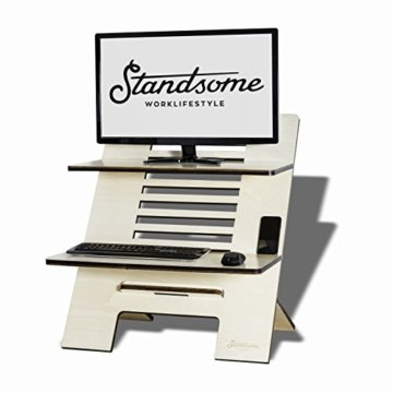 Standsome Double Crafted – Höhenverstellbarer Schreibtischaufsatz mit zwei Ebenen, ergonomisches Stehpult, nachhaltiger Sitz Steh Arbeitsplatz aus Holz - 4