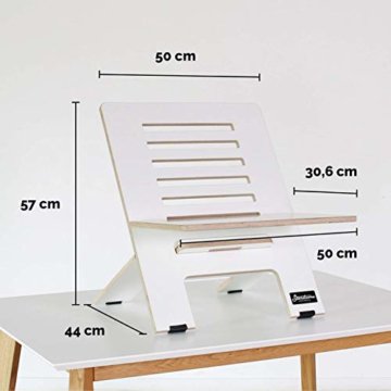 Standsome Slim White – Höhenverstellbarer Schreibtischaufsatz, ergonomisches Stehpult, nachhaltiger Sitz Steh Arbeitsplatz, Laptopständer aus Holz weiß - 4