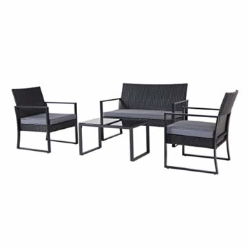 SVITA LOIS XL Poly Rattan Sitzgruppe Gartenmöbel Metall-Garnitur Bistro-Set Tisch Sessel Schwarz - 2