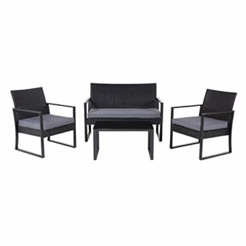 SVITA LOIS XL Poly Rattan Sitzgruppe Gartenmöbel Metall-Garnitur Bistro-Set Tisch Sessel Schwarz - 1