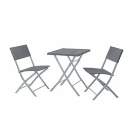 SVITA Poly-Rattan Bistro-Set Tisch Stuhl Balkon-Set Klappbar Rattan-Set Grau - 1