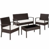 TecTake 800138 Poly Rattan Sitzgruppe, Gartenset mit 2 Stühlen, Bank + Tisch mit Glasplatte, Lounge Set für Garten, Terrasse und Balkon (Braun-Schwarz) - 1