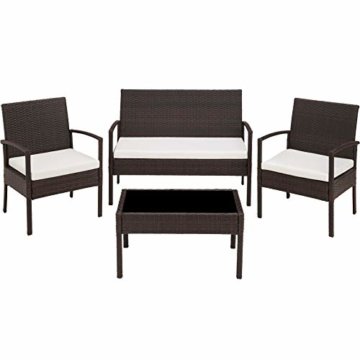 TecTake 800138 Poly Rattan Sitzgruppe, Gartenset mit 2 Stühlen, Bank + Tisch mit Glasplatte, Lounge Set für Garten, Terrasse und Balkon (Braun-Schwarz) - 3