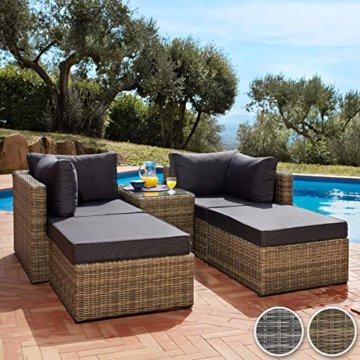 TecTake 800694 Aluminium Polyrattan Multifunktions Luxus Loungegruppe Gartensofa mit Tisch, für Garten oder Terrasse, vielseitig kombinierbar, inkl. Polster - Diverse Farben (Natur | Nr. 403168) - 2