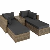 TecTake 800694 Aluminium Polyrattan Multifunktions Luxus Loungegruppe Gartensofa mit Tisch, für Garten oder Terrasse, vielseitig kombinierbar, inkl. Polster - Diverse Farben (Natur | Nr. 403168) - 1