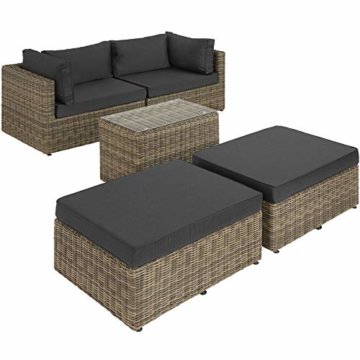 TecTake 800694 Aluminium Polyrattan Multifunktions Luxus Loungegruppe Gartensofa mit Tisch, für Garten oder Terrasse, vielseitig kombinierbar, inkl. Polster - Diverse Farben (Natur | Nr. 403168) - 3
