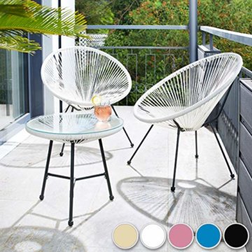 TecTake 800730 2er Set Acapulco Garten Stuhl mit Tisch, Lounge Sessel im Retro Design, Indoor und Outdoor, pflegeleicht, Relaxsessel zum gemütlichen Sitzen - Diverse Farben - (Weiß | Nr. 403308) - 2