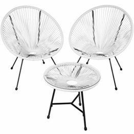 TecTake 800730 2er Set Acapulco Garten Stuhl mit Tisch, Lounge Sessel im Retro Design, Indoor und Outdoor, pflegeleicht, Relaxsessel zum gemütlichen Sitzen - Diverse Farben - (Weiß | Nr. 403308) - 1