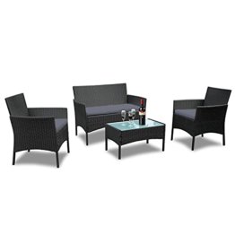 UISEBRT Gartenmöbel Poly Rattan Balkonmöbel Sitzgruppe Lounge Set - Mit 2-er Sofa, Singlestühle, Tisch und Anthrazit Sitzkissen - 1