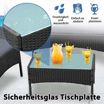 UISEBRT Gartenmöbel Poly Rattan Balkonmöbel Sitzgruppe Lounge Set - Mit 2-er Sofa, Singlestühle, Tisch und Anthrazit Sitzkissen - 5