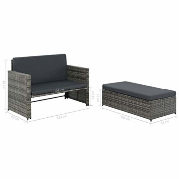 vidaXL Gartensofa 5-TLG. Poly Rattan Grau Lounge Gartenmöbel Gartenset Bank - 9