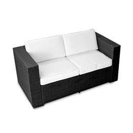 XINRO® (2er Polyrattan Lounge Sofa - Gartenmöbel Couch Bank Rattan - durch andere Polyrattan Lounge Gartenmöbel Elemente erweiterbar - In/Outdoor - handgeflochten - schwarz - 1