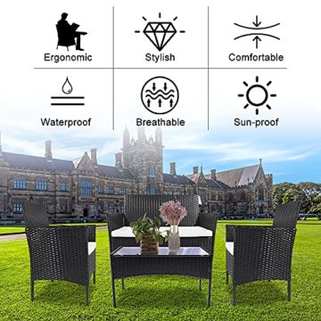 bigzzia Gartenmöbel Set Rattan, Lounge Gartenmöbel Set Polyrattan Balkonmöbel Kleiner Balkon Wetterfest Sitzlounge Für 4-5 Personen - 3