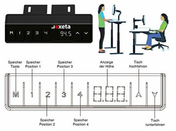 Exeta ergoEASY Elektrisch höhenverstellbarer Schreibtisch (Vers. 2021), 2-Fach-Teleskop,Memory-Funkt. und Softstart/-Stopp, elektrisch höhenverstellbares Tischgestell (Black) - 2