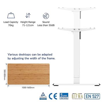 Flexispot EG1 Höhenverstellbarer Schreibtisch Elektrisch 2-Fach-Teleskop mit Tischplatte (Bambus, Weiß Gestell, 160 x 80 cm) - 2
