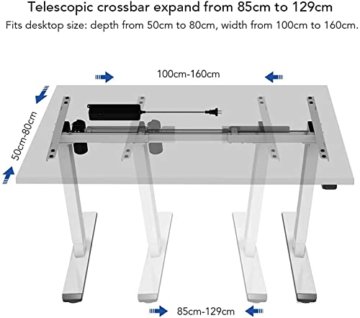 Flexispot EG1 Höhenverstellbarer Schreibtisch Elektrisch 2-Fach-Teleskop mit Tischplatte (Bambus, Weiß Gestell, 160 x 80 cm) - 7