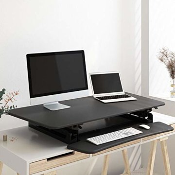 Flexispot Sitz Steh Schreibtisch Stehpult Höhenverstellbarer Schreibtisch Schreibtischaufsatz (Breite: 119 cm | Farbe: Schwarz) - 3