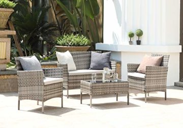 Gartenmöbel-Set aus Rattan für Terrasse, Wintergarten, Innen- und Außenbereich, mit Tisch, Stühlen und Sofa, geeignet für 4 Personen (grau) - 3