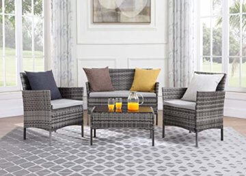 Gartenmöbel-Set aus Rattan für Terrasse, Wintergarten, Innen- und Außenbereich, mit Tisch, Stühlen und Sofa, geeignet für 4 Personen (grau) - 4