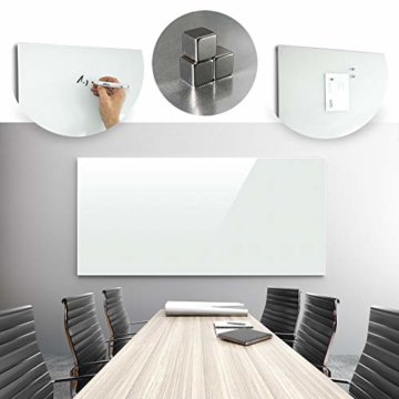 Glasmagnettafel in reinem Weiß | rahmenloses Magnetboard | Whiteboard aus TÜV-zertifiziertem Glas magnetisch & beschreibbar | einfache Montage mit Bohrschablone | 7 Größen (120x240 cm) - 2