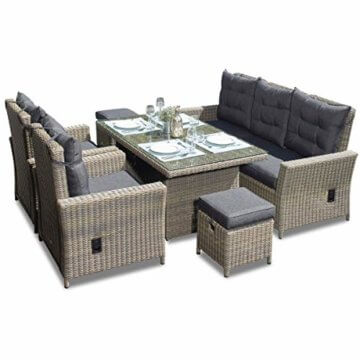 Green Spirit - Garten Sitzgruppe Asti - Braun, Polyrattan, für 7 Personen, Sicherheitsglas, Wetterfest, Gartenmöbel-Set mit Sofa, Tisch, 2 Sessel, 2 Hocker - 1