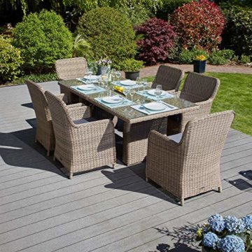 Green Spirit - Garten Sitzgruppe Ria 13 TLG. - Braun, Polyrattan, für 6 Personen, Sicherheitsglas, Wetterfest, Gartenmöbel-Set mit Tisch und 6 Sesseln - 2