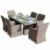 Green Spirit - Garten Sitzgruppe Ria 13 TLG. - Braun, Polyrattan, für 6 Personen, Sicherheitsglas, Wetterfest, Gartenmöbel-Set mit Tisch und 6 Sesseln - 1