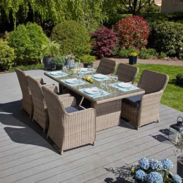 Green Spirit - Garten Sitzgruppe Ria 13 TLG. - Braun, Polyrattan, für 6 Personen, Sicherheitsglas, Wetterfest, Gartenmöbel-Set mit Tisch und 6 Sesseln - 3