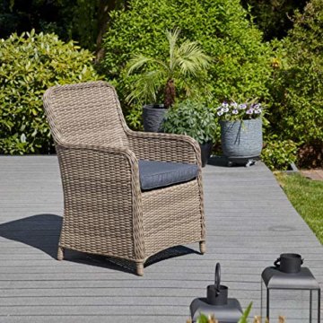 Green Spirit - Garten Sitzgruppe Ria 13 TLG. - Braun, Polyrattan, für 6 Personen, Sicherheitsglas, Wetterfest, Gartenmöbel-Set mit Tisch und 6 Sesseln - 5