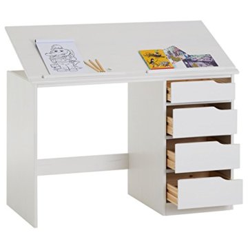 IDIMEX Kinderschreibtisch Emma, Jugendschreibtisch Schülerschreibtisch, Kiefer massiv, weiß, Platte neigungsverstellbar - 3
