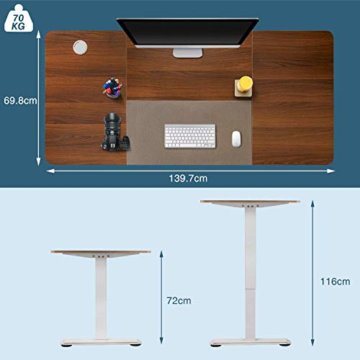 JUMMICO Höhenverstellbarer Schreibtisch Elektrischer Höhenverstellbarer Computertisch mit 140 x 70 cm Holz Tischplatte Stehschreibtisch Mit Speicher-Steuerung (Nussbaum) - 6