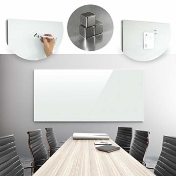 Magnettafel Glas - reines Weiß ohne Grünstich - TÜV geprüft - Magnetwand mit unsichtbarer Befestigung inkl. Bohrschablone - Whiteboard magnetisch & beschreibbar - 7 Größen (120 x 120 cm) - 2