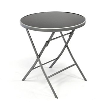 Nexos Bistroset Balkonset – Gartengarnitur Sitzgarnitur aus Glastisch & Stapelstuhl – Stahlgestell Kunststoff Glasplatte – robust stapelbar – schwarz grau - 2