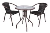 Nexos Bistroset Balkonset Rattanset – Sitzgarnitur aus Glastisch & Bistrostuhl – Stahlgestell Poly-Rattan Glasplatte – robust stapelbar – dunkel-braun - 1