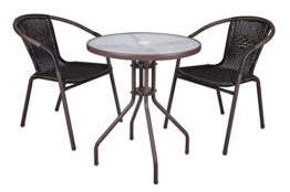 Nexos Bistroset Balkonset Rattanset – Sitzgarnitur aus Glastisch & Bistrostuhl – Stahlgestell Poly-Rattan Glasplatte – robust stapelbar – dunkel-braun - 1