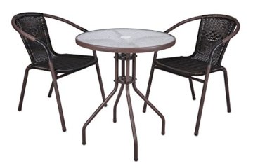 Nexos Bistroset Balkonset Rattanset – Sitzgarnitur aus Glastisch & Bistrostuhl – Stahlgestell Poly-Rattan Glasplatte – robust stapelbar – dunkel-braun - 1