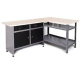 Ondis24 Werkstatt-Set Ecklösung Sparfuchs Plus 120 x 120 x 85cm (H), 2x Werkbank aus Metall, melaminbeschichtete Arbeitsplatte, Problemlöser für Ecke (180x120 Plus, Schwarz) - 1