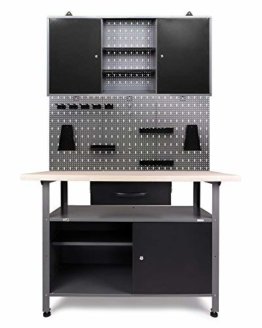 Ondis24 Werkstatteinrichtung Klaus, Metall, TÜV geprüft, 1 Werkstattschrank, Lochwand, Hakensortiment (Arbeitshöhe 85 cm, Schwarz) - 1