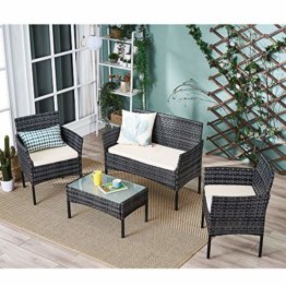 Panana Rattan-Gartenmöbel-Set, 4-teilig, Tisch, Sofa, Stuhl, Terrasse, Outdoor, Wintergarten, Innenbereich, gemischtes Grau - 1