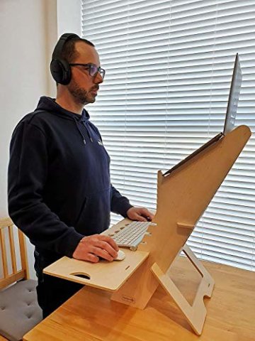 PimpMyDesk STEHSCHREIBTISCH, Steh-Sitz Schreibtisch, Tragbares, höhenverstellbares Laptop-Stehpult für zu Hause. Holz, leicht, einfach zu tragen. (Large) - 3